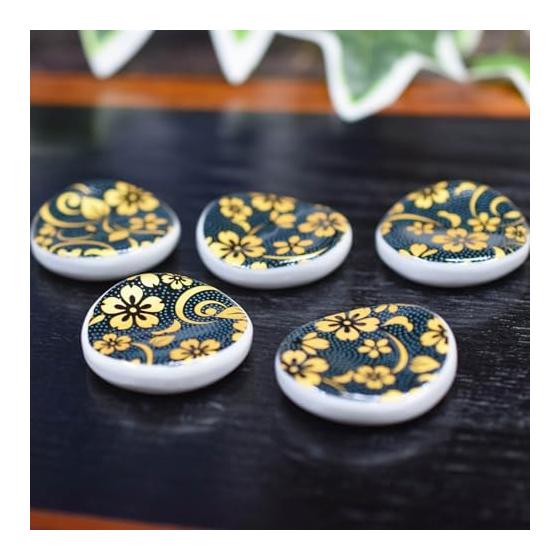 Waza No Kura Kutani Ware Chopstick Rests Set of 5, Aotsubu Sakura, Ceramic, Luxury Japanese Tableware, Made In Japan
