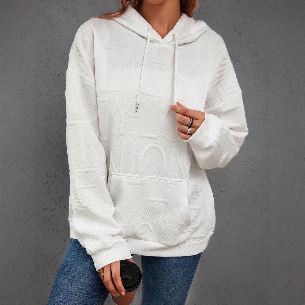 Damen Übergröße Herbst/Winter Casual 3D Buchstaben Jacquard Rundhals Pullover Sweatshirt