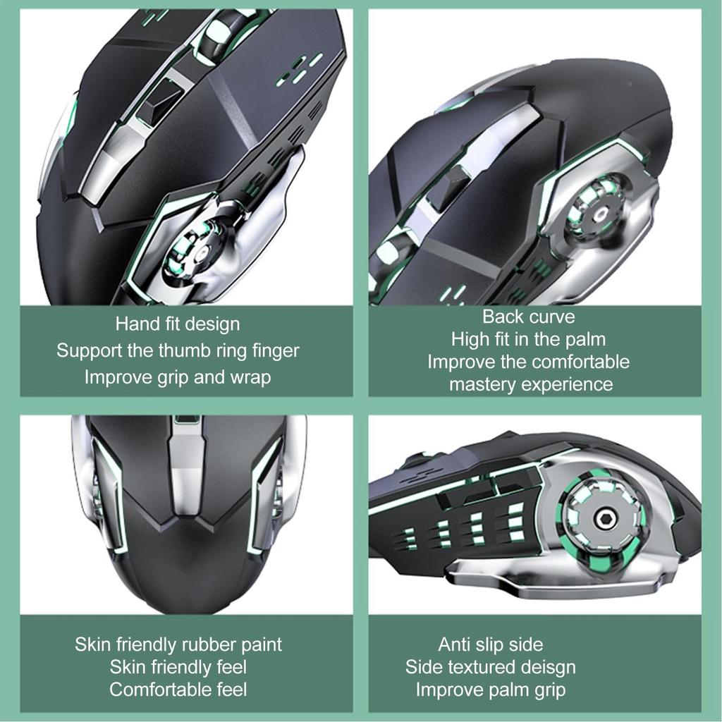 Wireless Bluetooth Mouse, 2.4GHz Rechargeable Silent Mouse with Optical Sensor, Adjustable DPI, Ergonomic Dual-Mode PC Mouse with Breathing Light