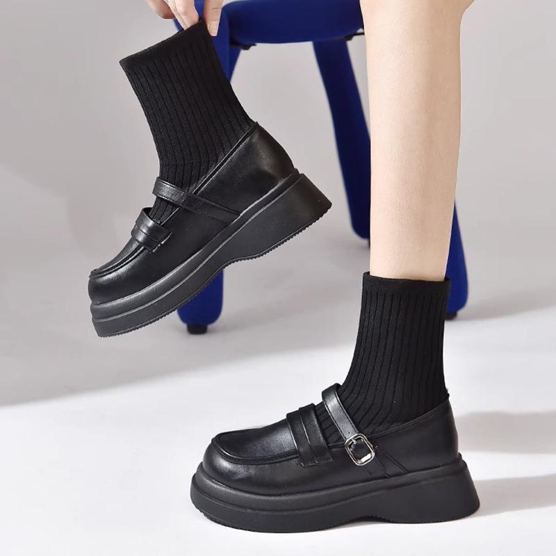 British Style Platform Socks Martin Boots Women's Knitted Stretch Socks Boots Ins Tide Fried Street Thin Boots Autumn Short Boots
