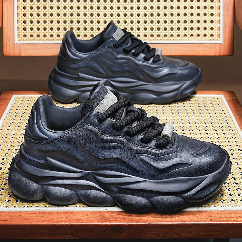 

Мужская обувь осенняя на толстой подошве амортизирующая ретро старая грязная обувь папины туфли для улицы кожаная водонепроницаемая повседневная спортивная модная обувь 44 чёрный
