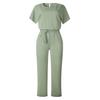 Elegant Women Slimming Jumpsuit with Batwing Short Sleeve and Lace Up Waist Solid Color Commuting Pantis Fashion Outfit