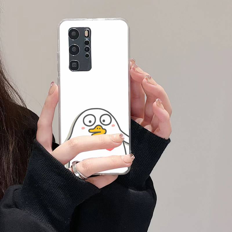 Cartoon Duck Phone Case For Huawei Mate P10 P20 P30 P40 P50 Smart Z Honor 50 60 70 Pro Lite Transparent Case