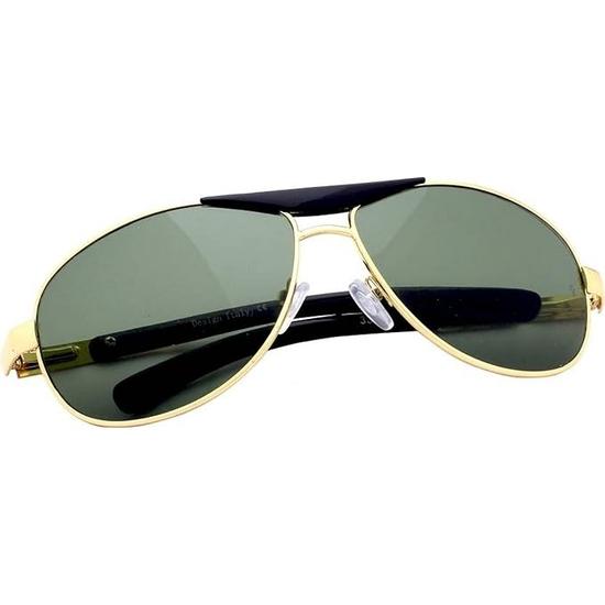 Dervin Green Lens Golden Frame Aviator Sunglasses for Men and Women