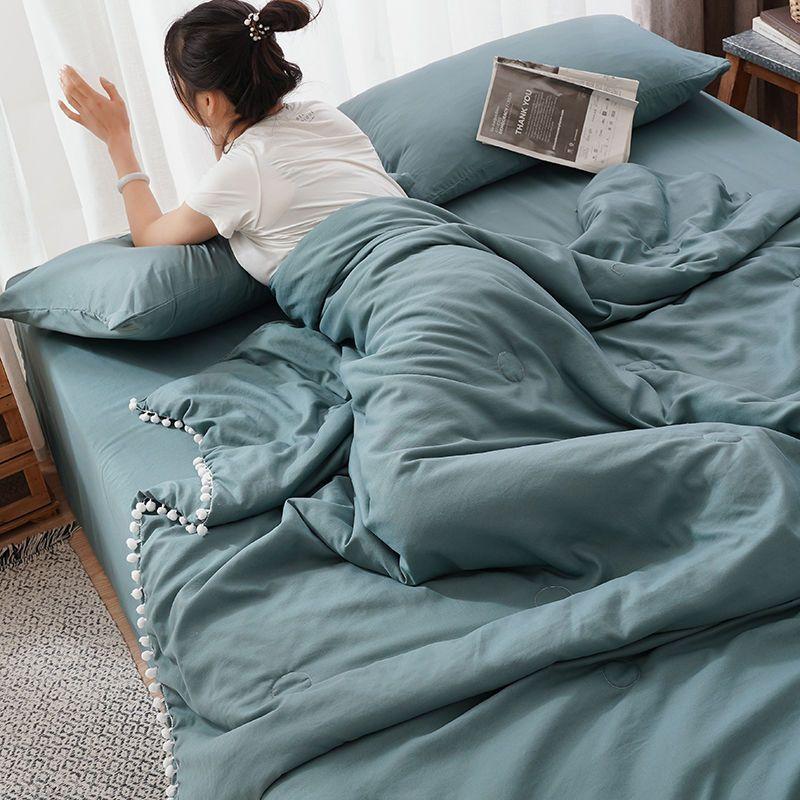 Summer Solid Color Bubble Gauze Washed Summer Quilt Home Single/Double Stylish Simple Skin-Friendly Cooling Air-Condition Thin Comforter