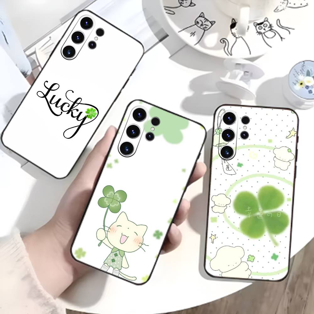 2026-Four-leaf Clover Phone Case For Samsung S26,S25,S24,S23,S22,S21,S20,Plus,Fe,Lite,Others Black Cover