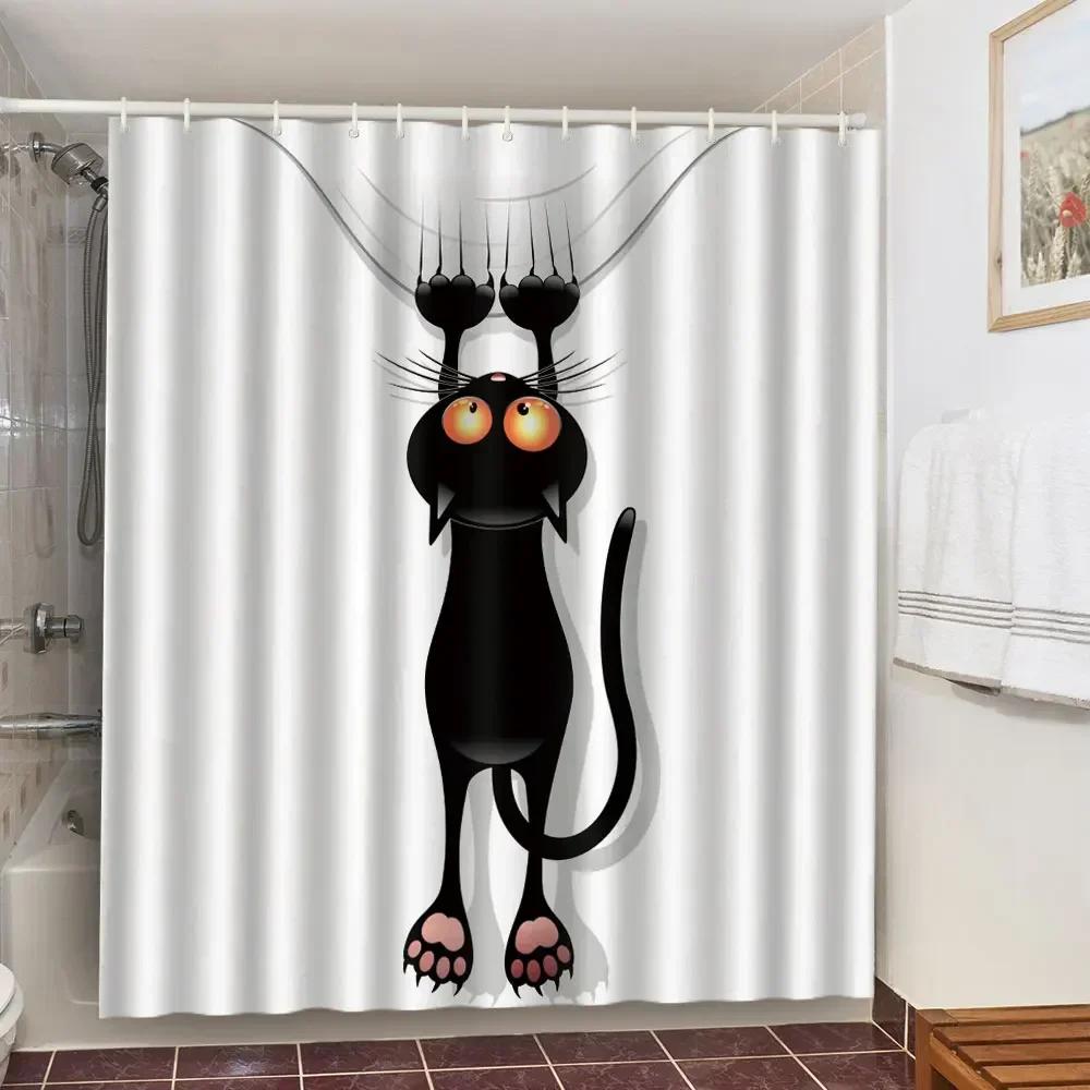 Funny Shower Curtains Bathroom Curtain With Hooks Decor Waterproof Cute Cat Dinosaur Bath Polyester Fabric