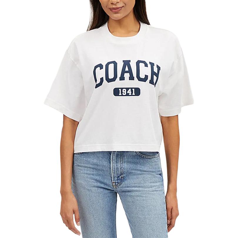Coach Loose Short Sleeve Letter And Number Print T-Shirt Women Tops White CQ843-WHT