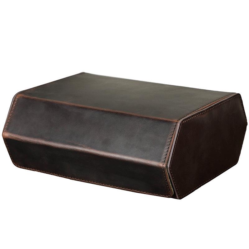 

Шестиугольный Ретро Кожаный Набор Часовых Коробок: Наручные часы из натуральной кожи Crazy Horse и шестисекционный органайзер для хранения подарков коричневый