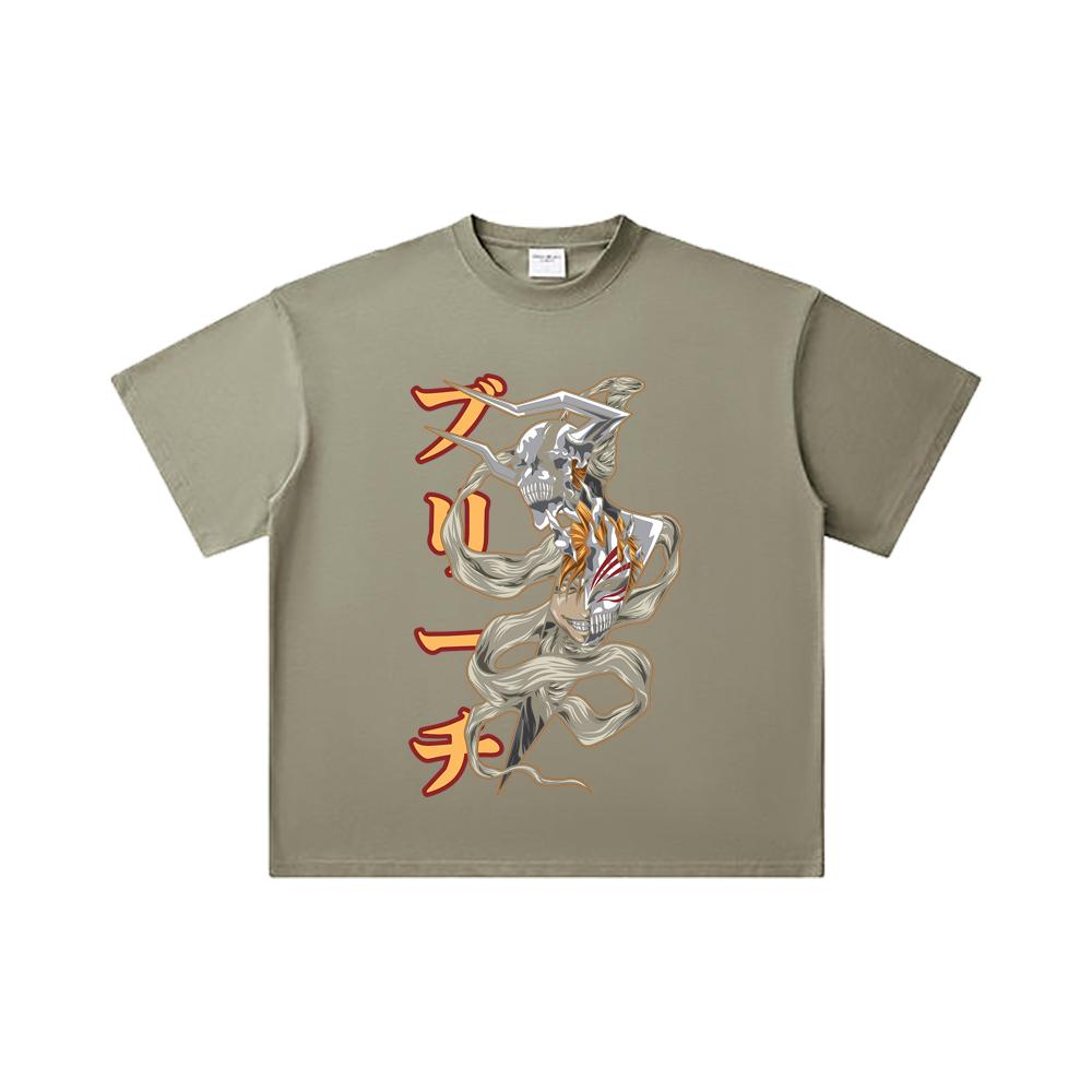 260 GSM Double Yarn 32 Count 100% Cotton Bleach V11 Zankpakuto Print Unisex Heavy Cotton T Shirt