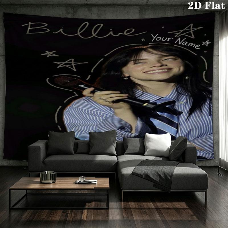 Arazzo da Parete con Nome Personalizzato Billie Eilish Appeso Estetico alla Parete Coperta in Tessuto Stampato Arazzi Decorativi per Camera da Letto Soggiorno Decorazioni per la Casa
