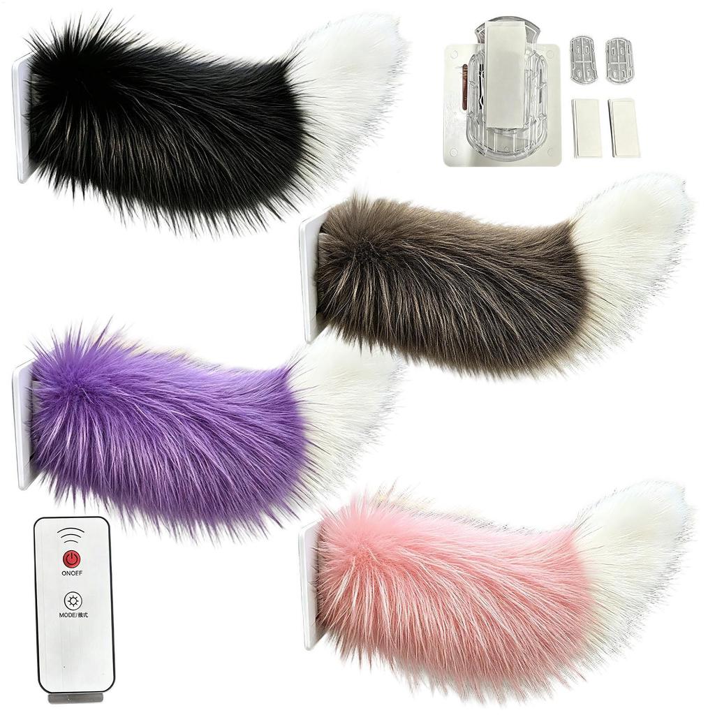 Remote Control Wagging Plush Tail Rechargeable Cute Animal Car Decoration Self Adhesive Funny Dynamic Decor for Truck SUV RV