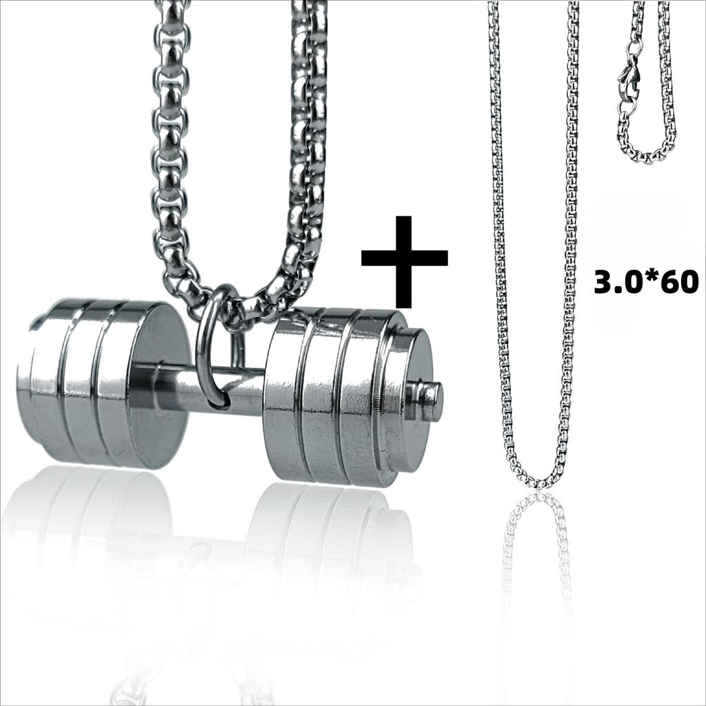 Men's Stainless Steel & Titanium Dumbbell Pendant Necklace - Trendy Sports Fashion Jewelry