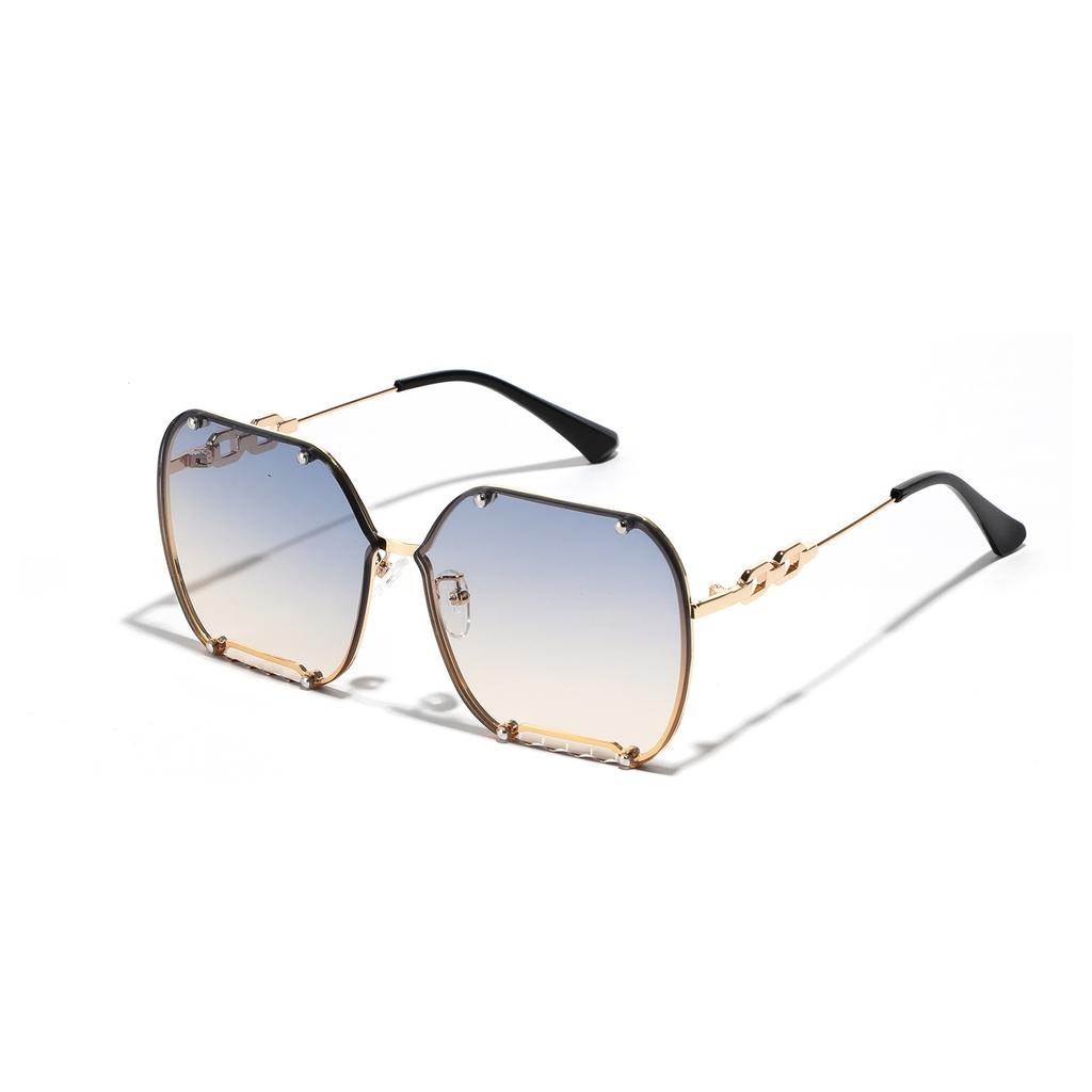 Glasses Punk Chain Rivet Sunglasses Men'S Metal Large Frame Square Shade Sunglasses Women'S