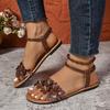 Sandalias Planas con Decoración de Flores para Mujer Verano 2026 Ligereza Comodidad Zapatos de Playa Mujer Moda Vestido Floral Blanco Sandalias