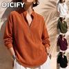Blusas y Camisas Casuales de Moda para Mujer DICFY Otoño Invierno Manga Larga Cuello en V