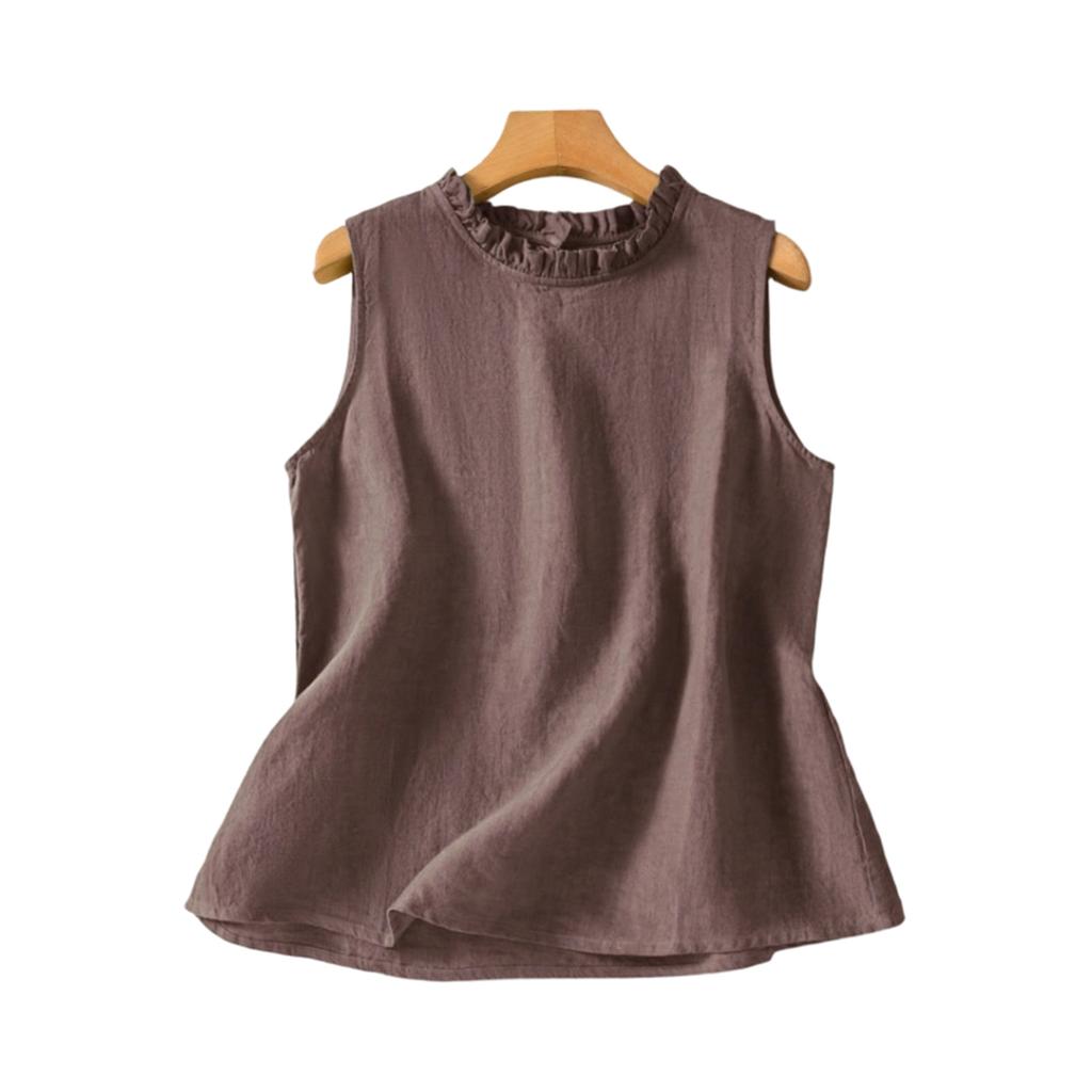 Women's Ruffled Collar Cotton And Linen Vest