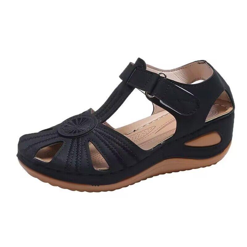 

New spring and summer hollow flat sandals women s car line casual wedge sandals snals 36 чёрный