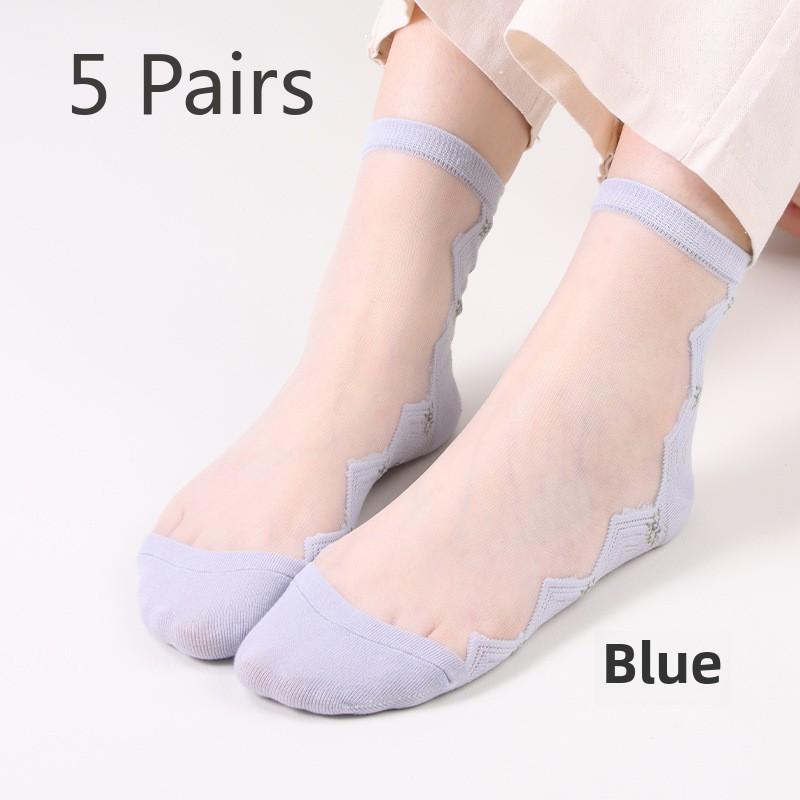 5 Pairs Women Spring and Summer Crystal Stockings Women's Mid-tube Stockings Glass Stockings Casual Jacquard Crystal Stockings