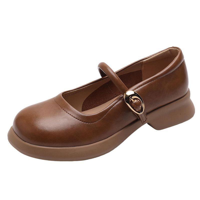 One Word with Shallow Mouth Single Shoes French Retro Mary Jane Women's Shoes 2024 Autumn New Models with Skirts Gentle Small Leather Shoes