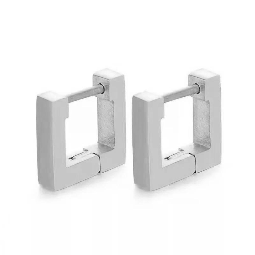 European & American Simple Geometric 15MM Square Stainless Steel Titanium Earrings, Versatile and Creative Ear Studs for Couples