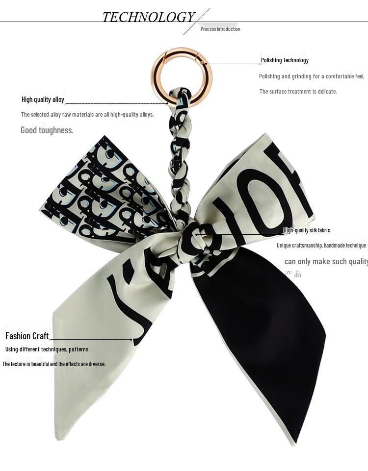 Luxury Blue Silk Scarf Bow Handbag and Car Keychain Pendant with D Letter