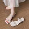 Temperament French Sandals One-word Sandals 2025 New Summer Two Wear Fashion Fairy Rhinestone Transparent Thick Heel Slippers Woman