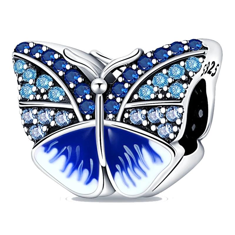 Blue Butterfly Animal Charm Bead Components Compatible With Authentic Original Bracelet High Quality Fine Jewelry Necklace Copper Metal Bead