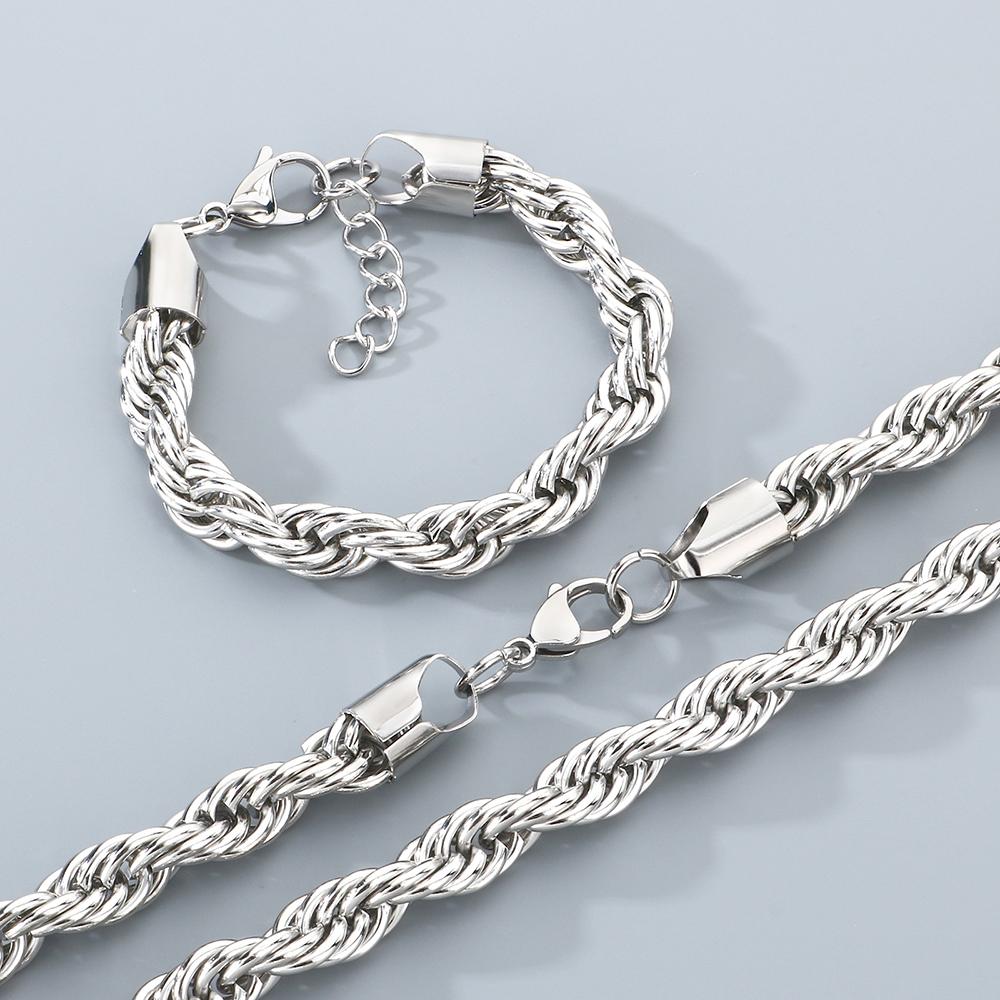 Classic Men's 10mm Twisted Rope Chain Man Bracelet Necklace Set Luxury Black Gold Color 61CM Long Stainless Steel Choker for Men