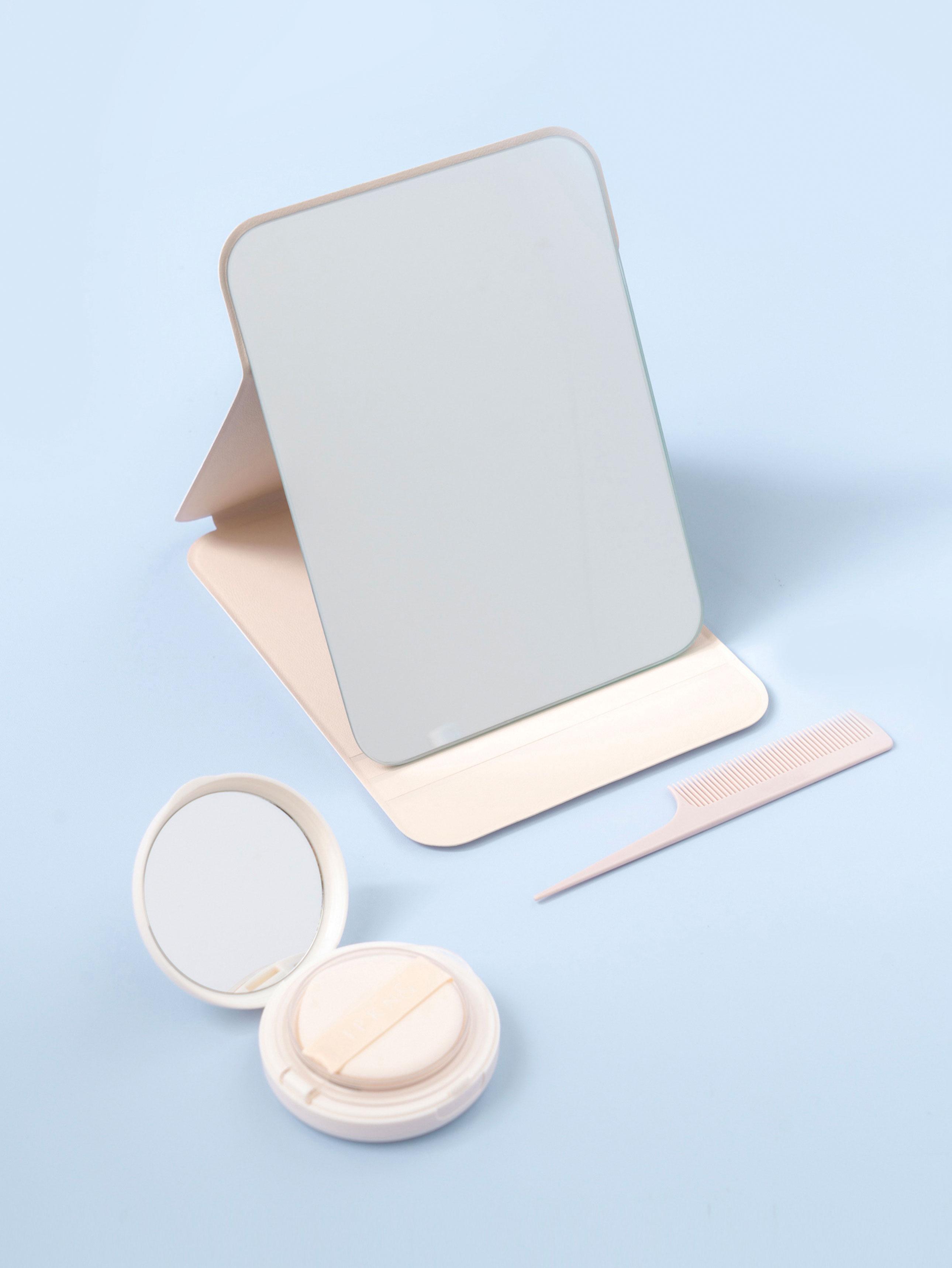 Large Ivory Square Stand Mirror with Protective Cover 1ea