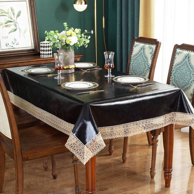 Față de masă din piele PU impermeabilă, dreptunghiulară, pătrat rotund, cu dantelă, pentru petrecerea de aniversare, decor antiderapant pentru bucătărie