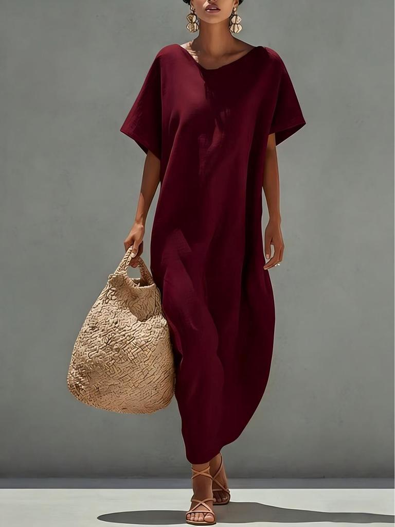 Women's Spring/Summer Casual Solid Color Short Sleeve Dress