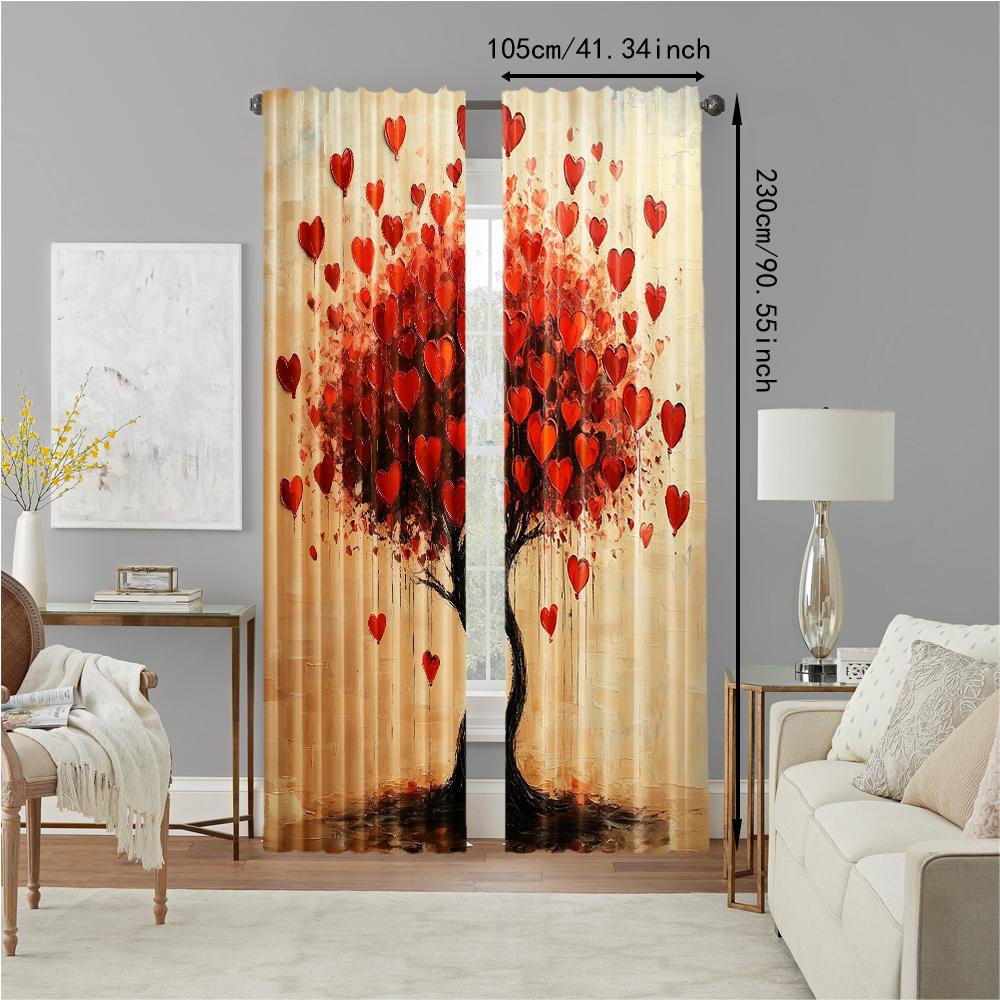 2 pcs   versatile polyester transparent curtains for home decoration Valentine's Day red love tree for use in bedrooms and living