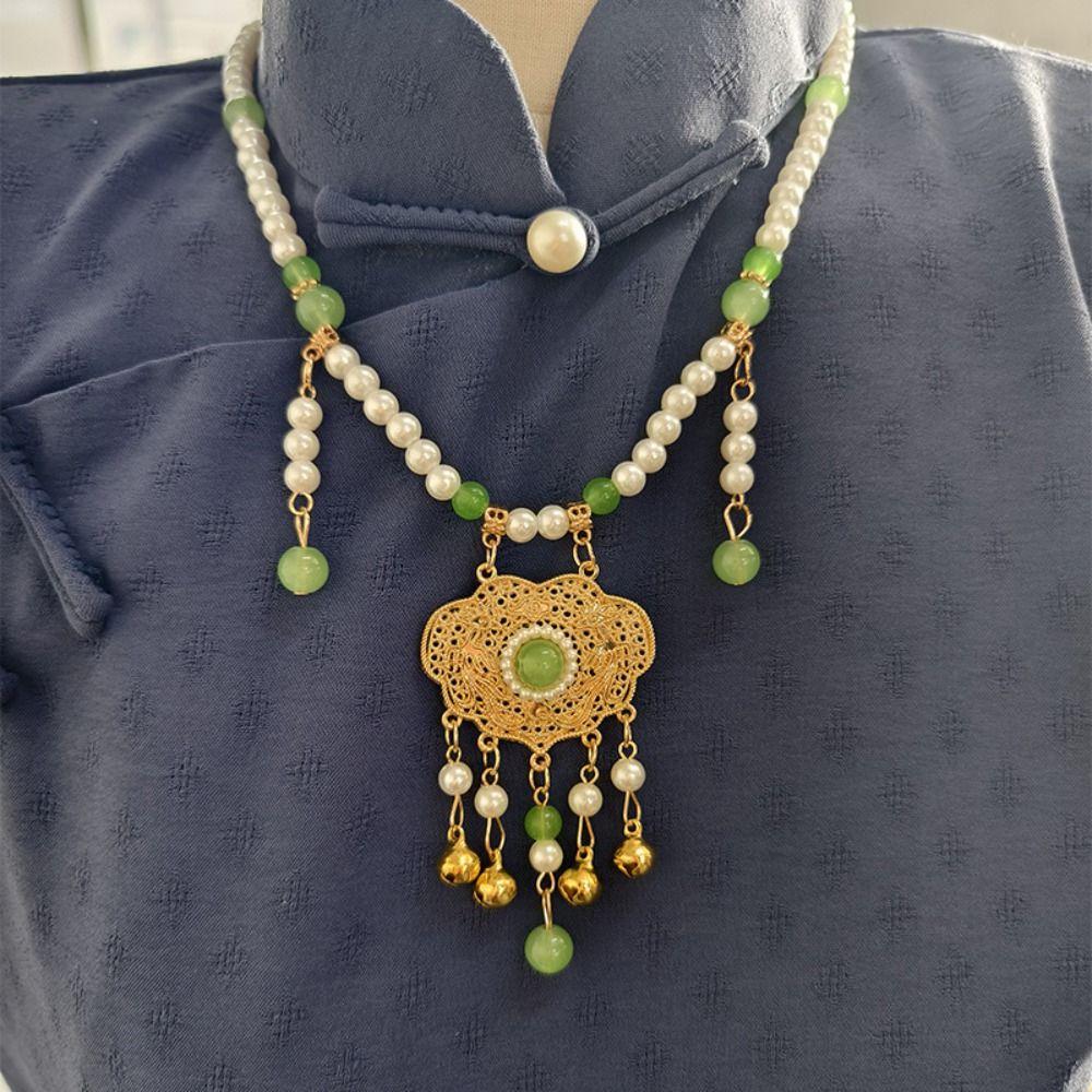 Chinese Style Longevity Lock Pendant Bead String Pearl Choker Vintage Hanfu Necklace  Girls