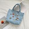 2 Cute Denim Embroidery Hand Bag Portable Storage Out Wrist Bag Large Capacity Portable Bento Bag