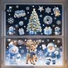 Holiday Glass Decals 4Pcs Christmas Static Window Clings, Blue Santa Snowman Reindeer Penguin Double Sided Decorations Stickers, Reusable Xmas
