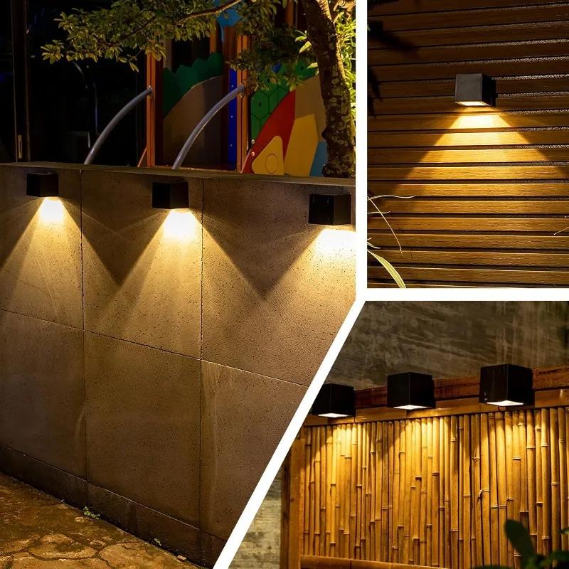 Outdoor Solar Wall Light Square Modern Solar Wall Sconce Lights Waterproof Down Lighting For House Wall Porch Garden Fence Decor