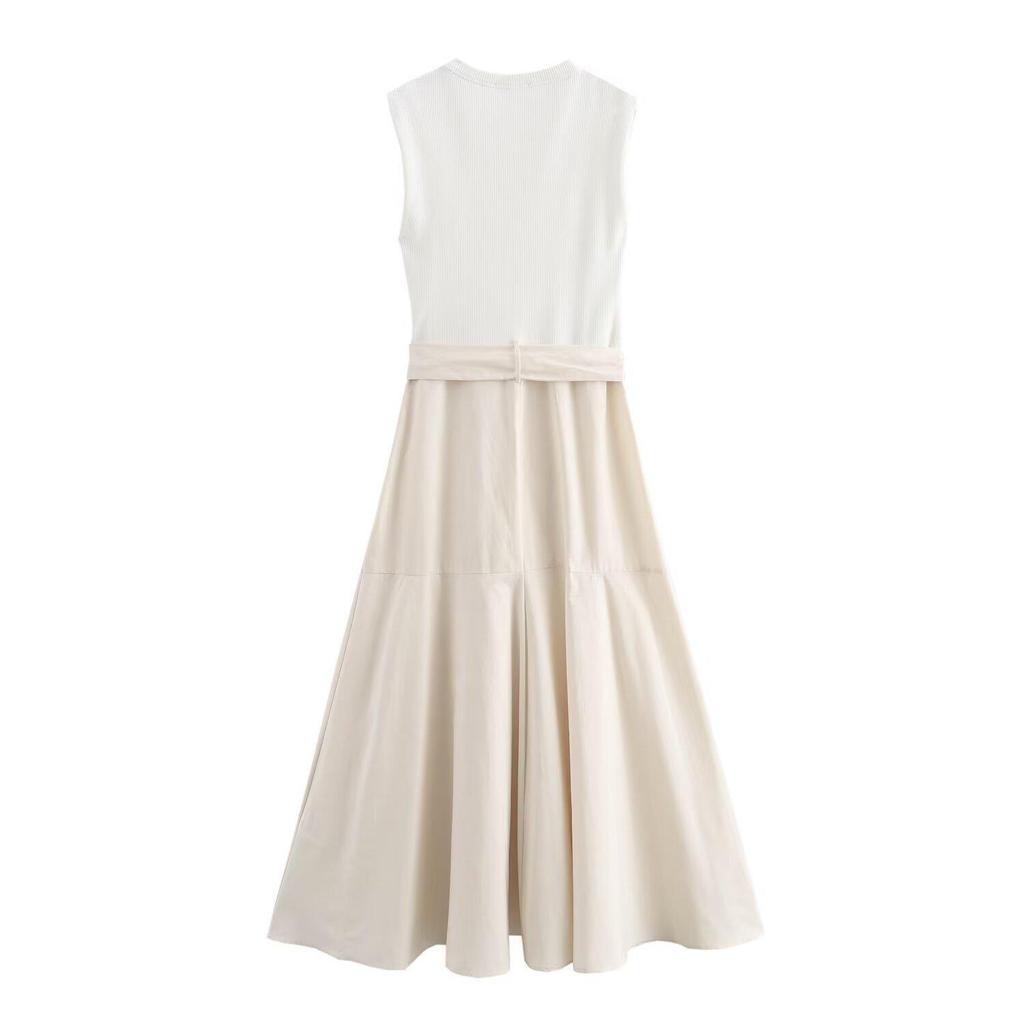 Elegantes Damen Patchwork Kleid mit Gürtel - Europäischer & Amerikanischer Stil 0264636