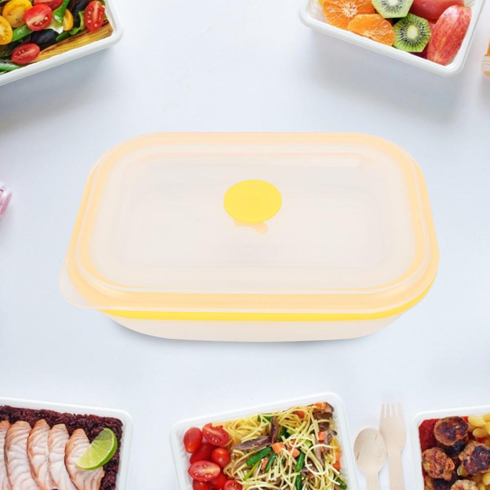 600ml Rectangular Portable Food Grade Silicone Folding Lunch Box Food Container (Yellow)