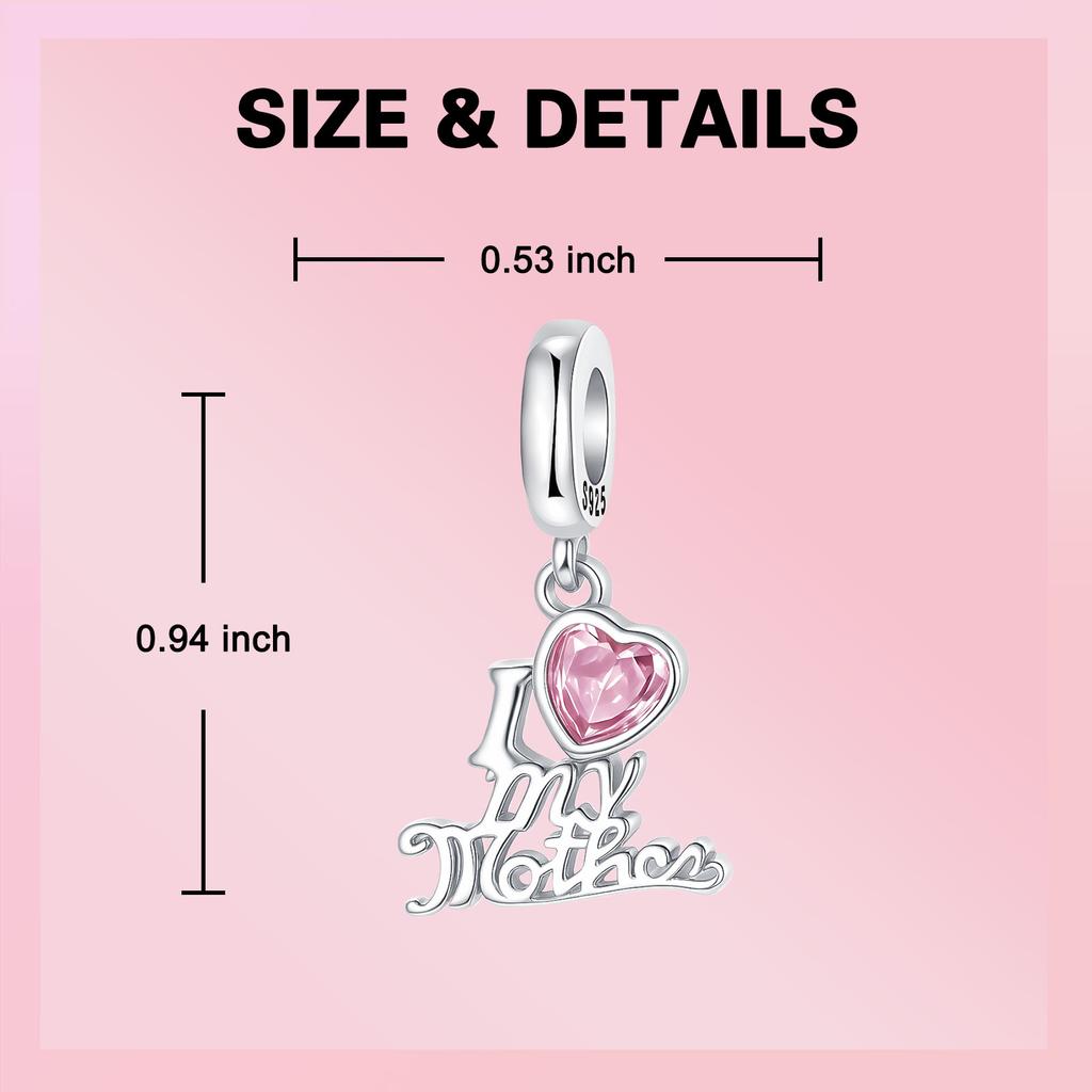 Copper Tulip Mom Pink Zircon Love You Forever Pendant Charms Fit Original Bracelets Diy Birthday Jewelry Gift