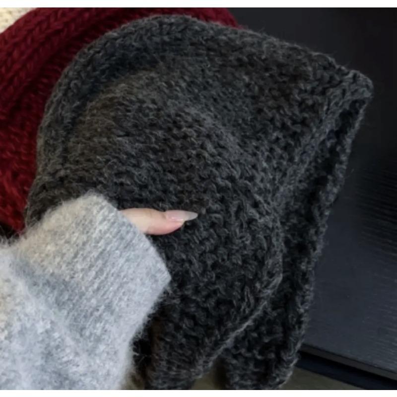 

Осенне-зимняя атмосфера Корейская версия Дунгуань Ручная вязка Крупная вязка Шапка-балаклава Зимняя теплая шапка с защитой ушей 54-60（cm）