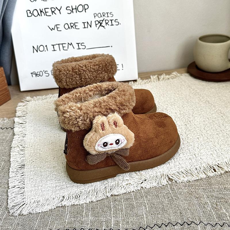 

Fluffy Lined Korean Girls Snow Boots Winter Warm Faux Fur Kids Outdoor Cotton Boots size 26 верблюд