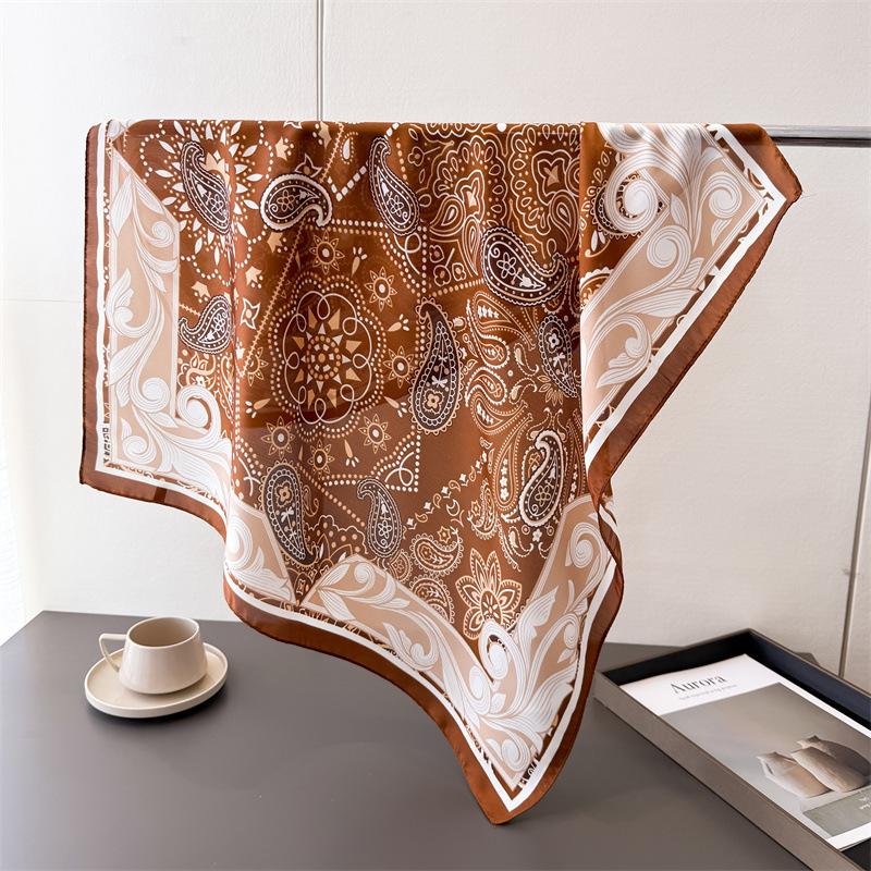 

Роскошный дизайнерский шелковый квадратный шарф женский атласный с цветочным принтом шаль шейный платок гладкие шарфы бандана хиджаб обертывание фуляр 70x70cm