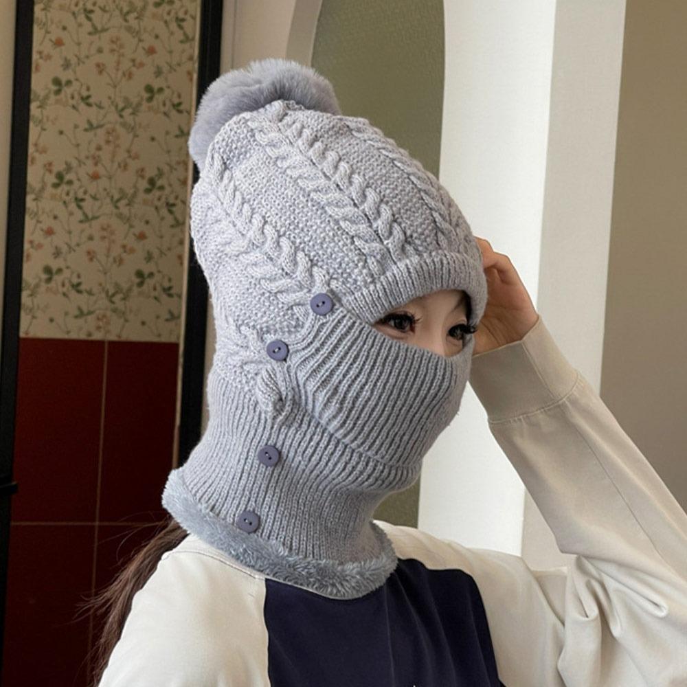 Durable Wool Simulate Wool Knitted Hat Thick Knit Windproof Design Winter Ski Hat Warm Lining Face Warmer Hat Winter Season