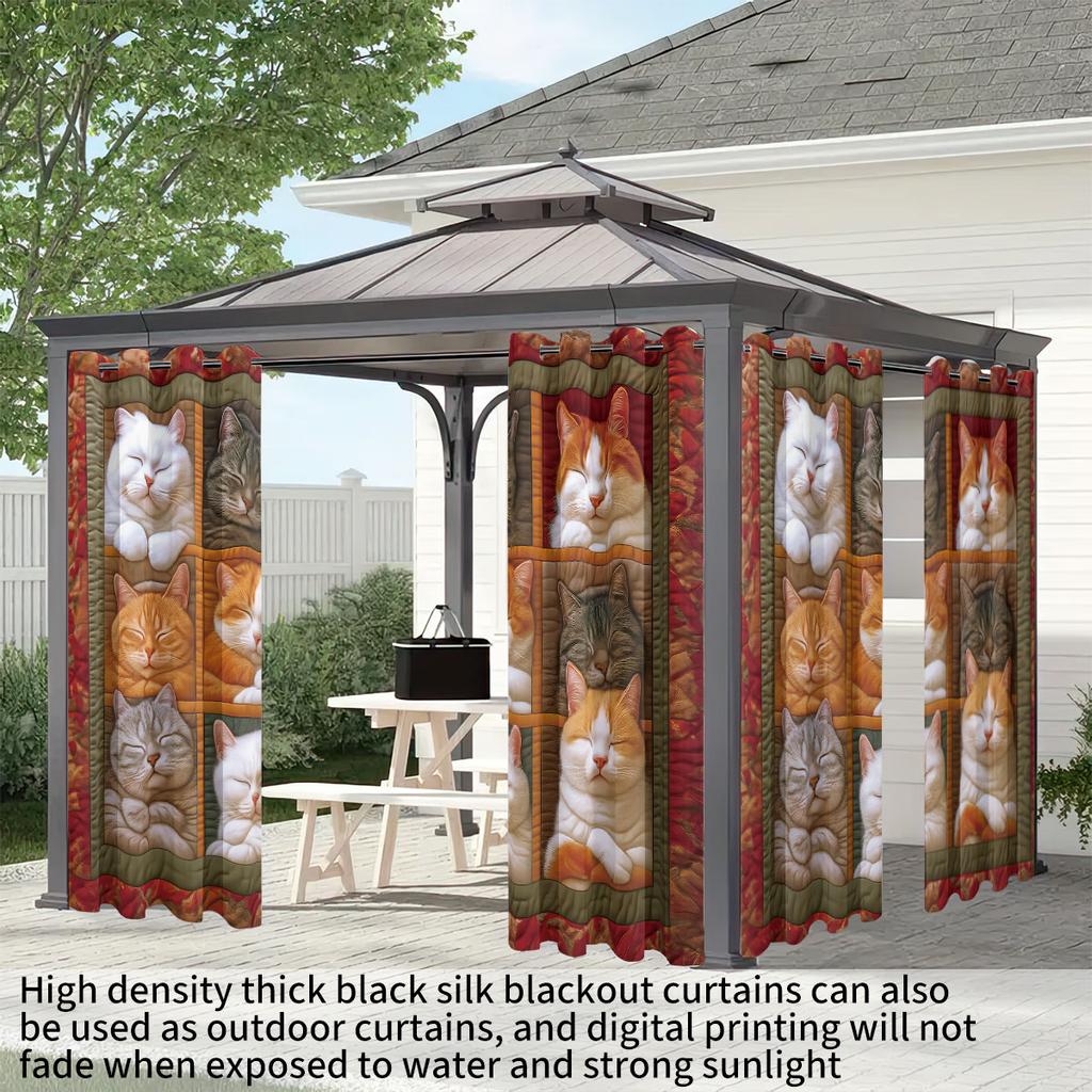 Room Darkening Spliced Cat Print Curtain Thermal Insulation Multiple Sizes Living Holiday Decoration Set Of 2 Made Polyester Washable Sitting Ready
