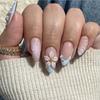 24PCS Summer Almond False Nail 3D Flower Shell Fresh Design Fake Nail Full Cover Acrylic Wearable French Nail Tips Art Beauty