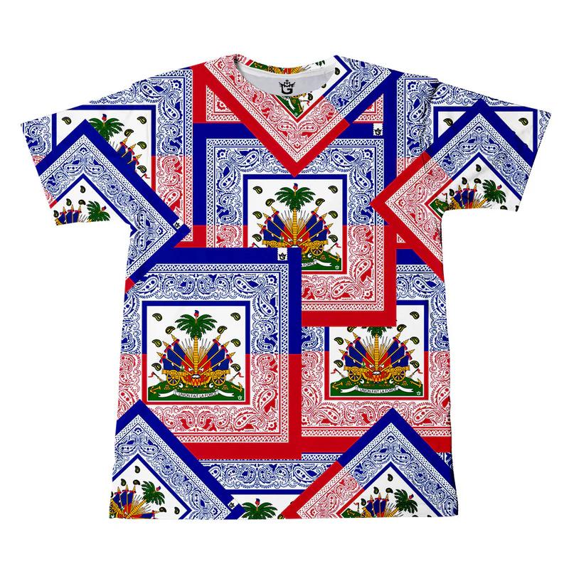 Summer Men's Haitian Flag Short Sleeved T-shirt 3D Printed Haitian Emblem Symbol Retro Top Personalized Fashion Street Casual Hoodie