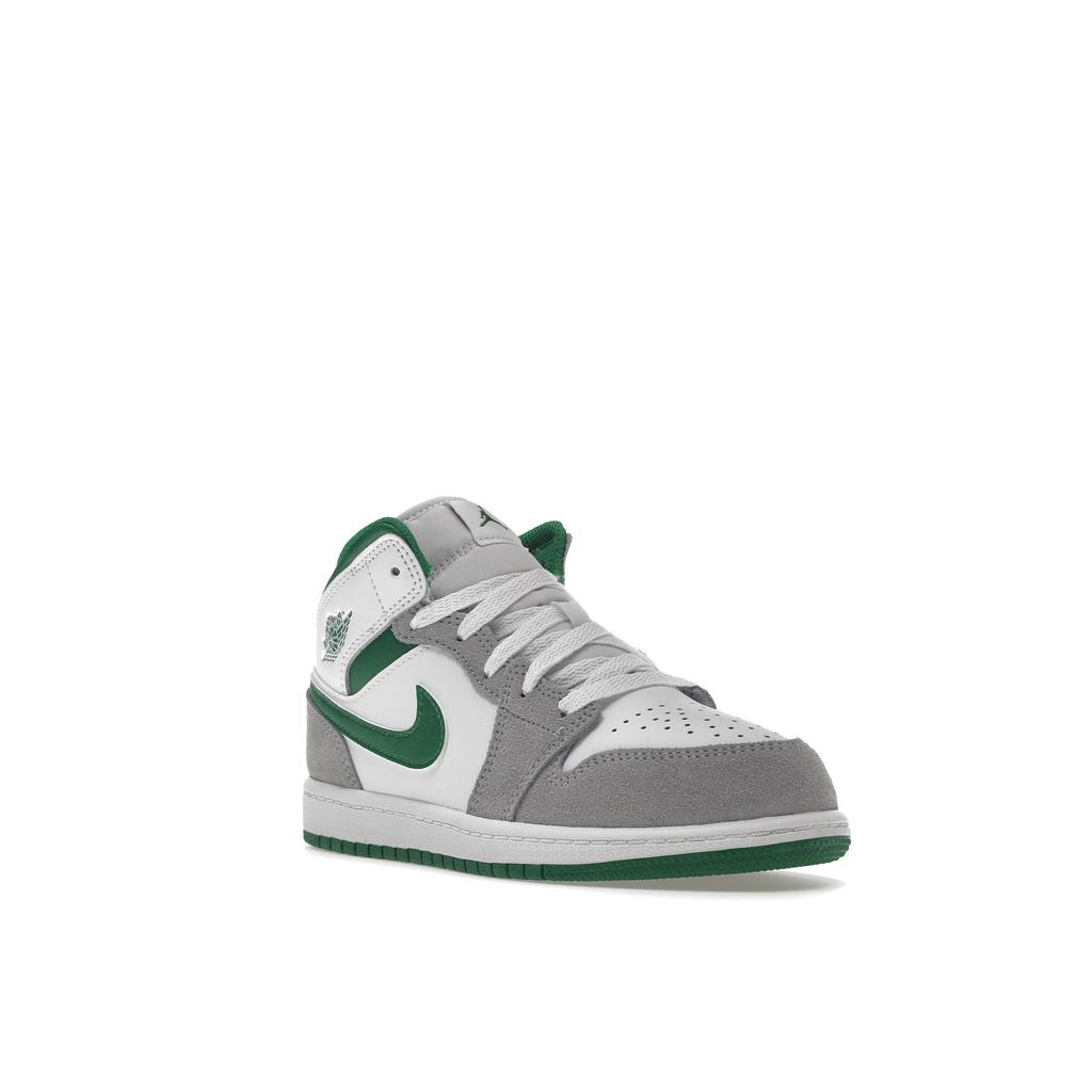 Air Jordan 1 Mid SE PS Grey Pine Green Kids Sneakers White Light-Smoke-Grey DC7249-103
