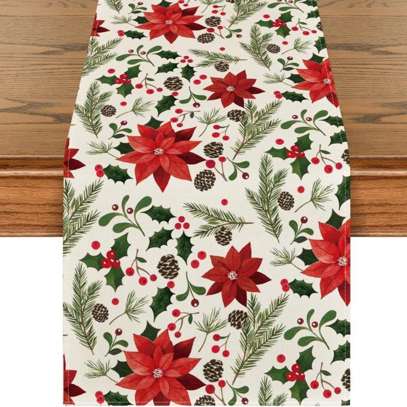 Festive Snowman Christmas Tree Table Runner Home Kitchen Dining Tablecloth for Party Decoration