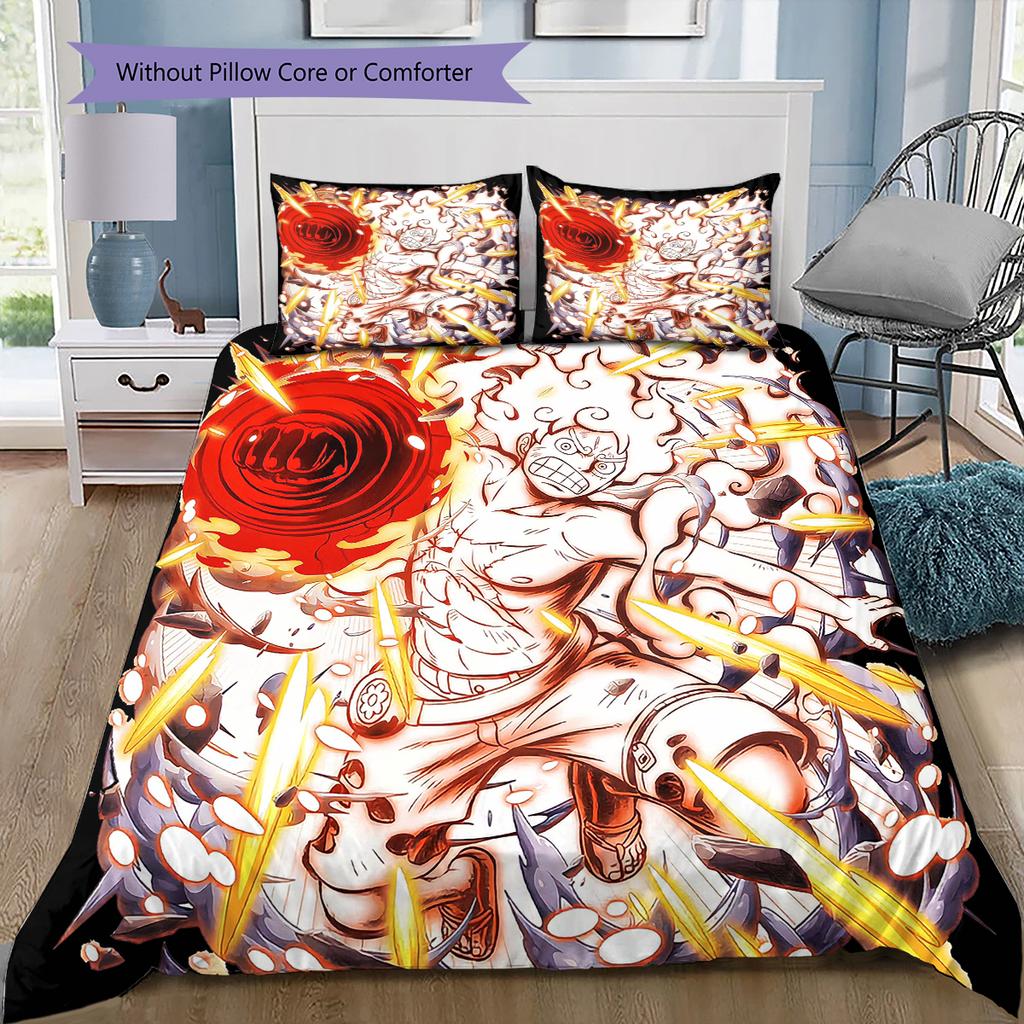Conjunto de Colcha com Padrão de Desenho Animado Capa de Colcha Fronha Decoração de Casa Presente de Aniversário (1 capa de edredom + 2 fronhas, sem enchimento.)